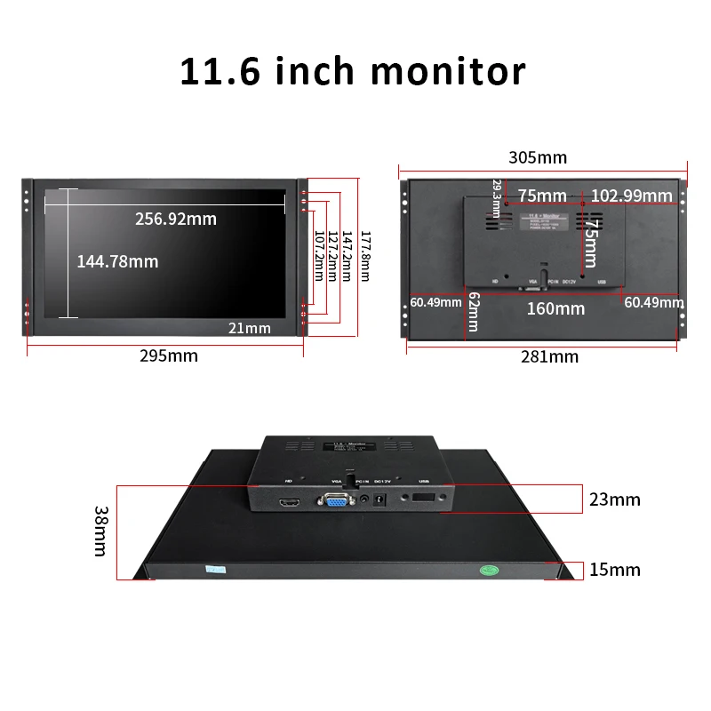 Imagem -03 - Monitor Lcd Industrial Frame Aberto Tela de Toque Resistiva ou Capacitiva com Hdmi Vga 11.6 1920x1080 Ips Novo Design