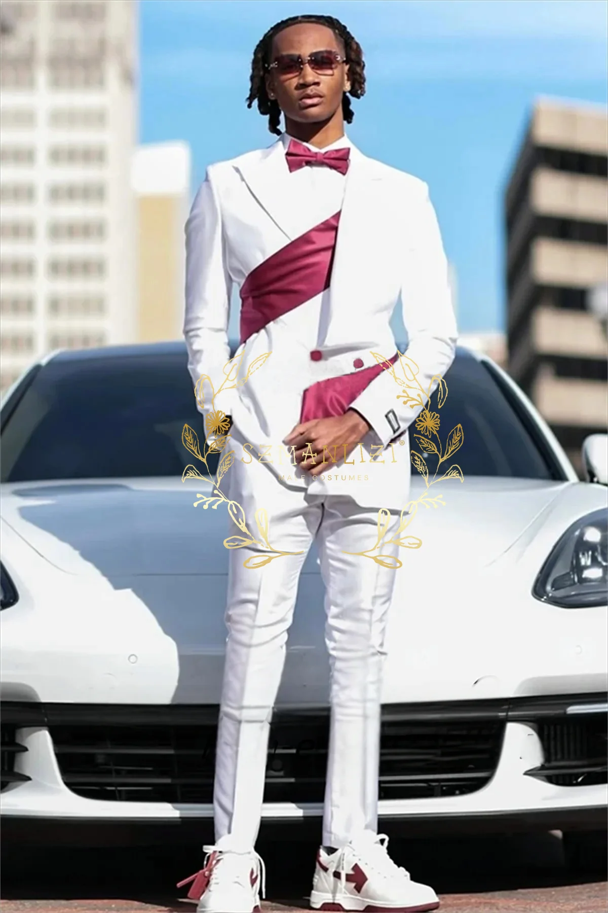 

Latest Coat Pant Design White Double Breasted Peaked Lapel Men Suits Wedding Groomsmen Tuxedo 2 Piece Blazer Sets Clothing