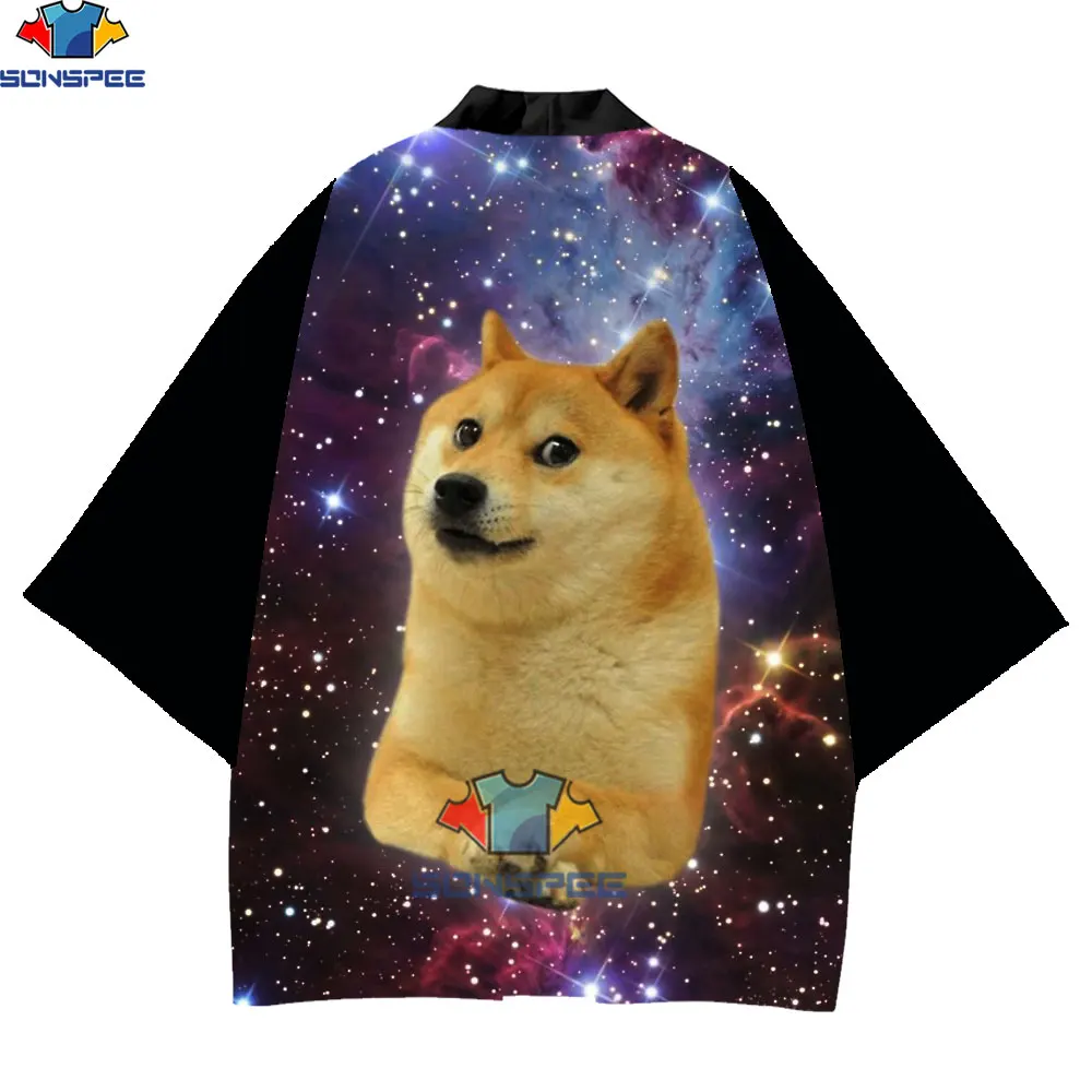 SONSPEE 3D Print Animal Doge Men Japanese Traditional Clothes Cardigan Polyester Kimono Male Asia And Pacific Island Apparel