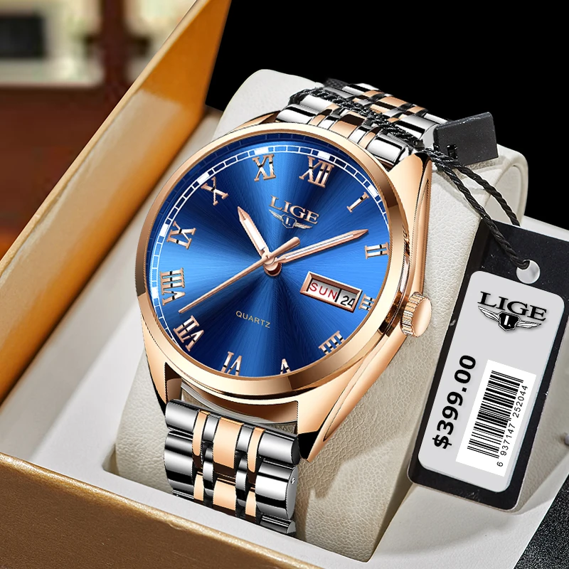 

2023 LIGE Brand Men's Watches Luxury Stainless Steel Quartz Watch Man Calendar Sports Wristwatch Luminous Clock reloj hombre
