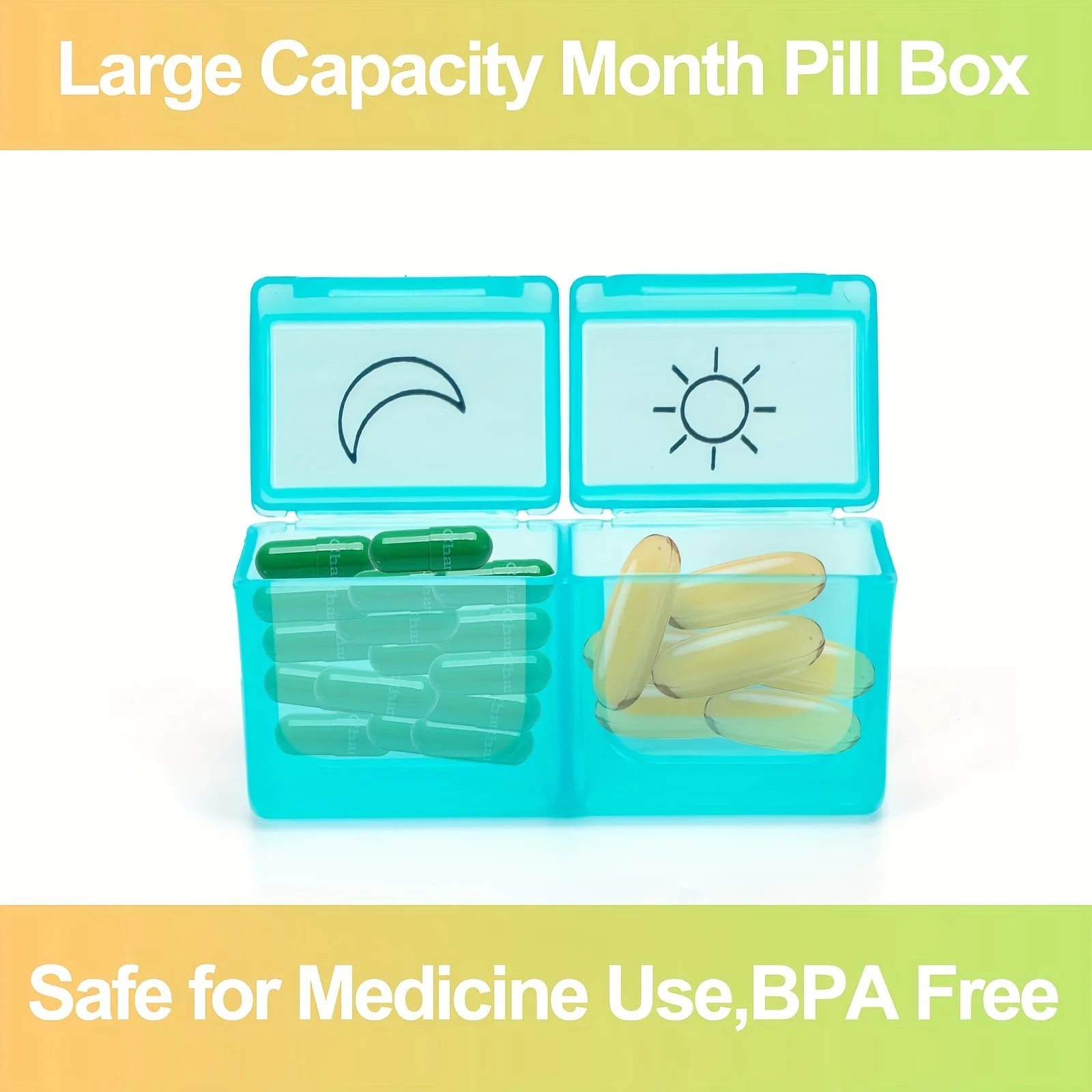 Monthly Pill Organizer 2 Times a Day with 32 Daily Compartments 30 Day Travel Pill Box for Fish Oil, Vitamins Supplements