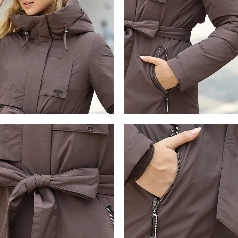 Gasmama – manteau Long et chaud en duvet pour femme, veste classique, fermeture éclair, laçage, poches, à capuche, Slim, collection hiver GM-82160