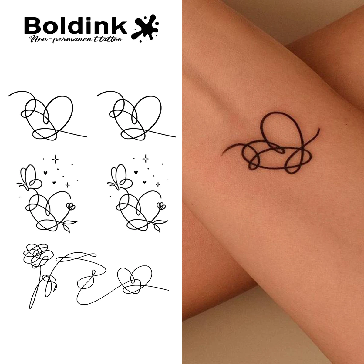 

Heart butterfly Temporary Tattoo,Lasts To 15 Days New Technology Magic Waterproof Semi Permanent Sticker.