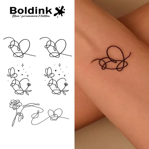 Tatuagem temporária de borboleta e coração, dura até 15 dias, nova tecnologia, adesivo semipermanente mágico à prova d'água.
