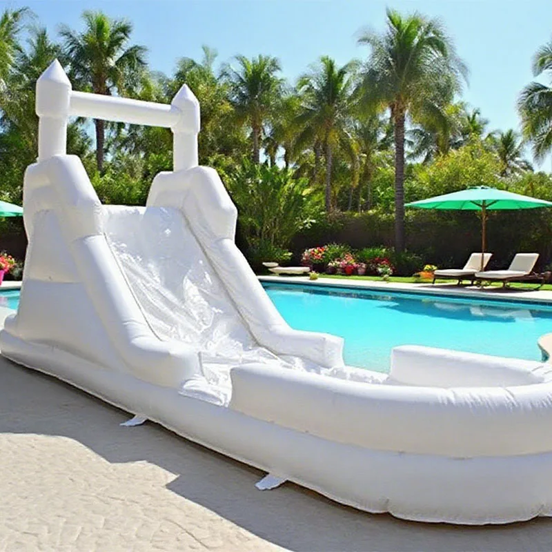 

party Big White Dual lane Dry Slide Inflatable Water Slide for Kids and Adults Commercial Grade Outdoor With Blower