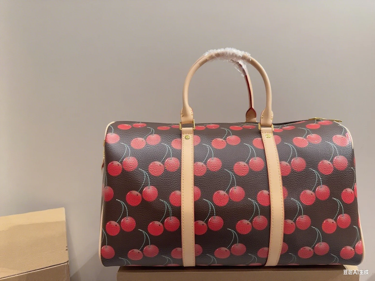 2025 novos sacos versáteis da moda bolsa de viagem de couro cereja portátil pode ser carregado no ombro
