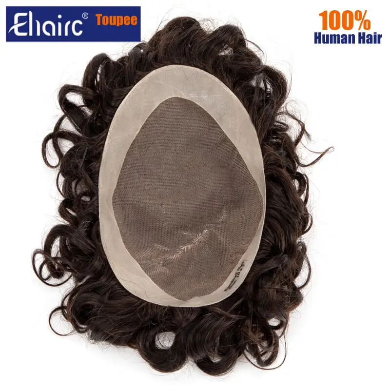 25mm Curly Hair Mono Natural Human Hair Toupee Breathable Male Hair Prosthesis Capillary 7\