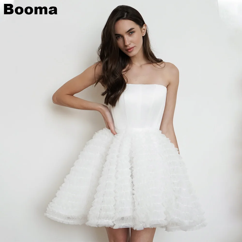 

Booma A-Line Mini Wedding Party Dresses Strapless Sleeveless Brides Party Gowns for Women Lace Up Bridals Cocktail Dress