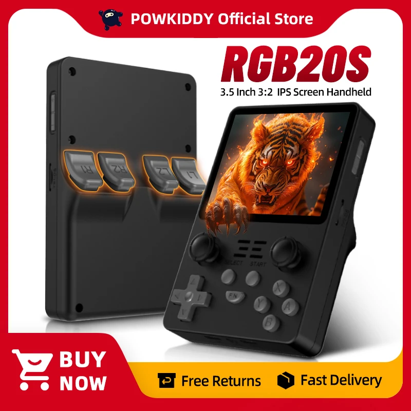 POWKIDDY RGB20S Black Version Handheld Game Console Retro Open Source System RK3326 3.5-Inch 4:3 IPS Screen Children's Gifts