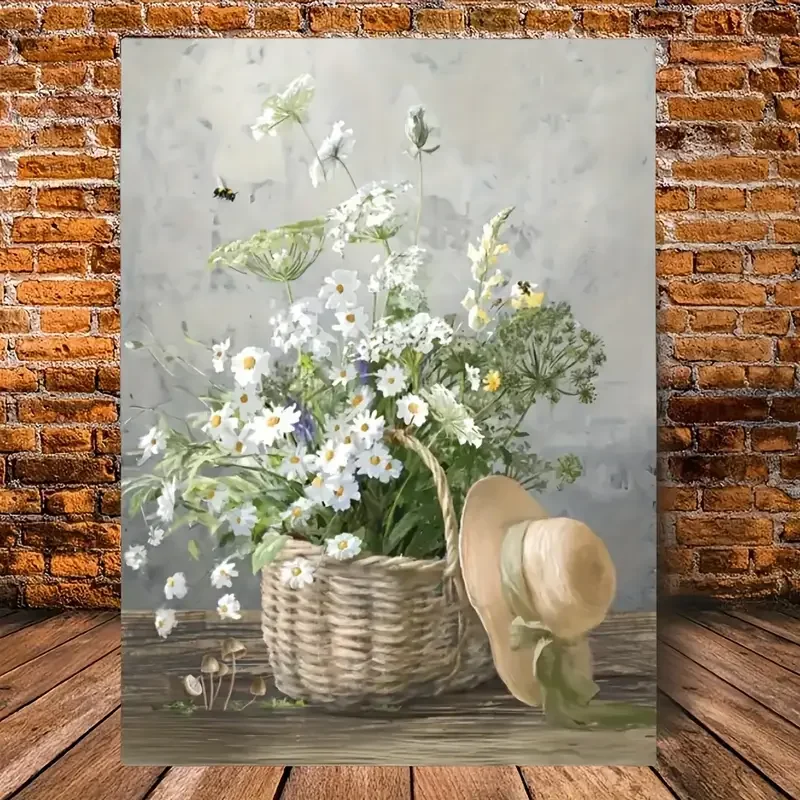 Charming Daisy & Bee Garden Scene - Framed Canvas Wall Art for Living Room & Bedroom Decor, Perfect Gift Idea