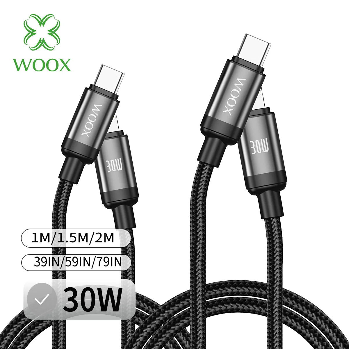 WOOX 2 PACK-30W Cable USB C a Lightning Nylon Trenzado Carga Rápida Compatible con 14/13/13 Pro/13 Pro Max/12/12 Pro/11/XS MAX