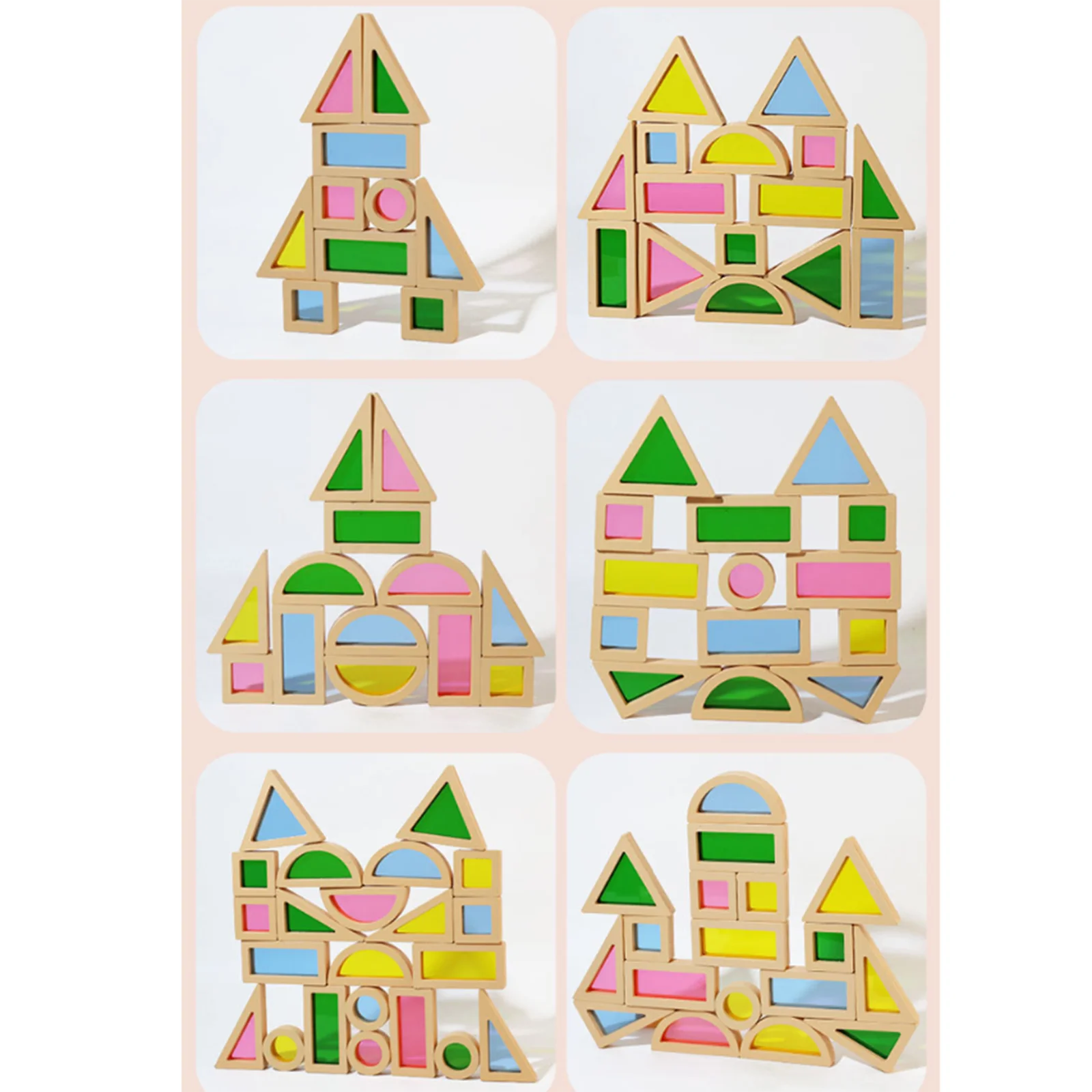 24 peças blocos de construção cor forma aprendizagem geometria brinquedo sensorial para pai criança jogo, pré-escolar, meninos meninas idades 3 anos +