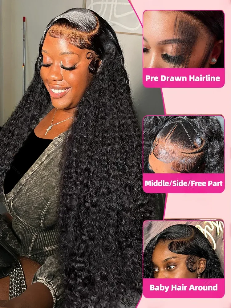 13x6 HD ลูกไม้ด้านหน้าวิกผมมนุษย์ 250 ความหนาแน่น Curly Hair Deep Wave 30 32 40 นิ้ว 13x4 น้ําวิกผมลูกไม้ด้านหน้าด้านหน้าสีดําบราซิล