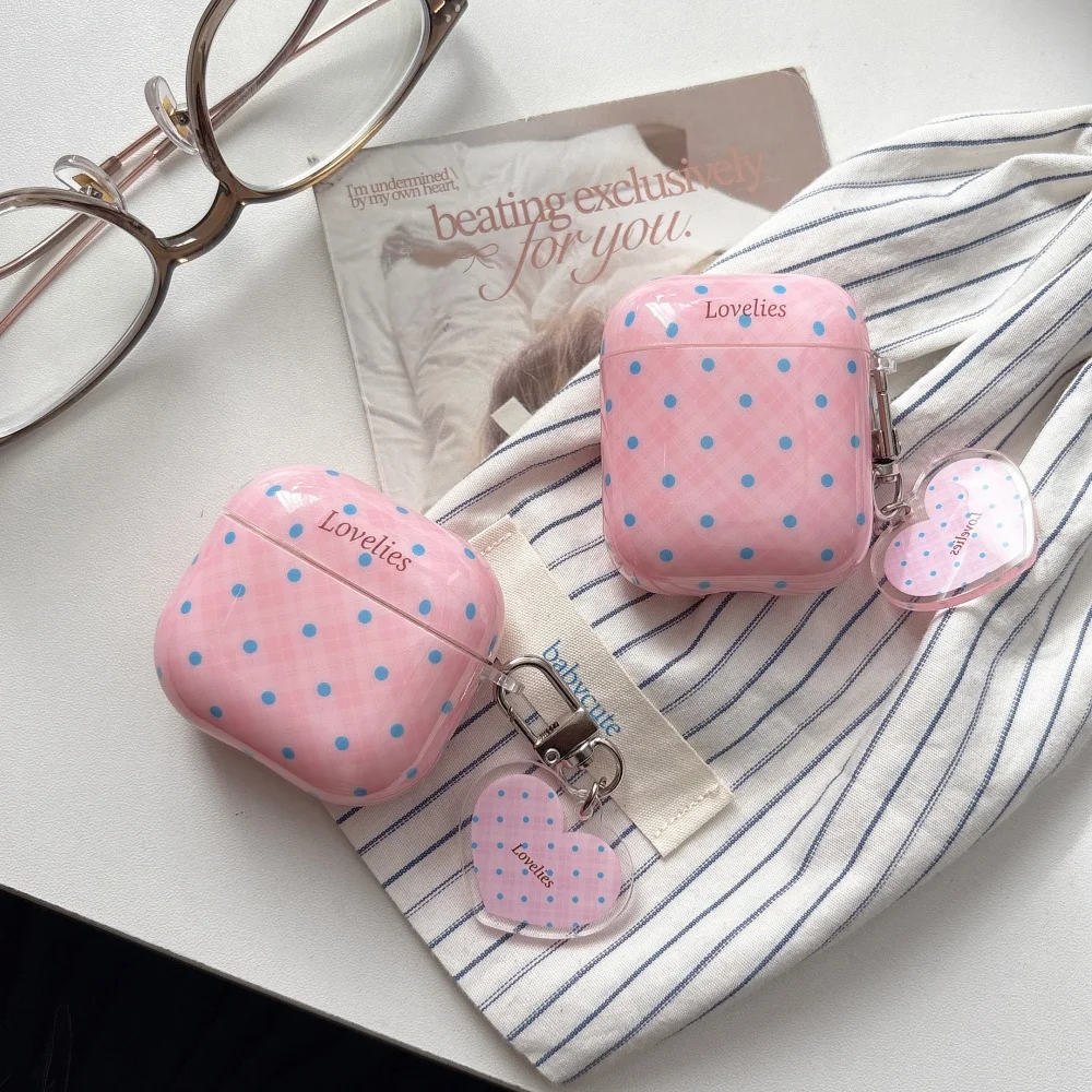 

Korean INS pink plaid wavy dot headphone protective case for AirPods 2 3 4 Pro 2 3 fashion sweet new shockproof protective case