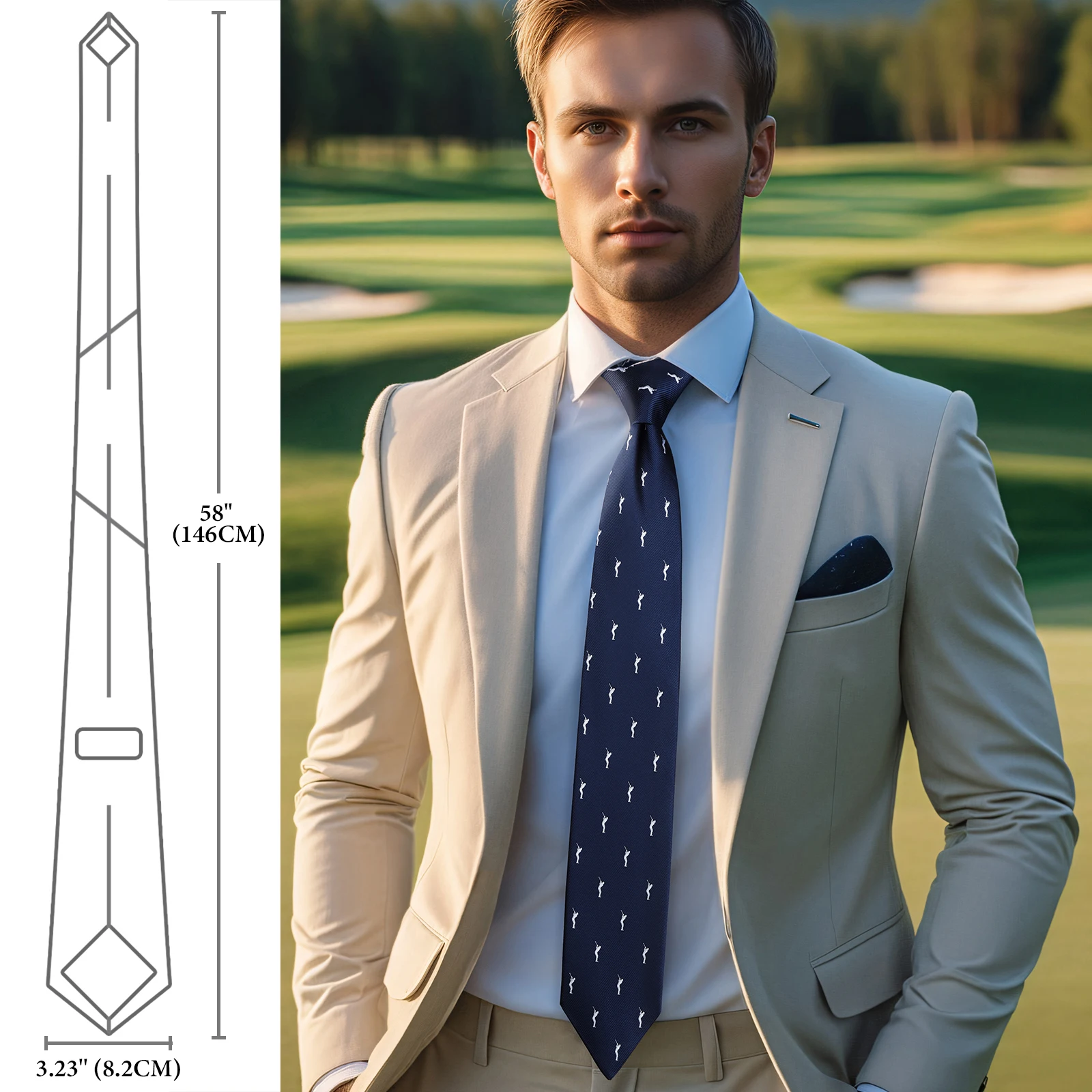 Golf Player Pattern Necktie for Men, Woven Jacquard Polyester Golf Swing Silhouette Neck Tie, Sports Business Wedding Neckwear