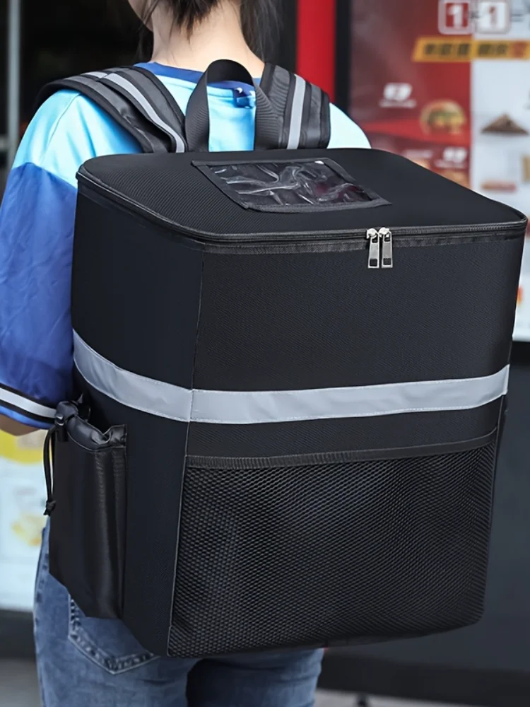 Großer Thermo-Isolierter Essenslieferungs-Rucksack aus PP-Oxford, Kühltasche mit Wärme- und Kälteisolierung, Reflektorstreifen, Verstellbare Schultergurte, Wasserdichter Fahrrad-Kurierrucksack für