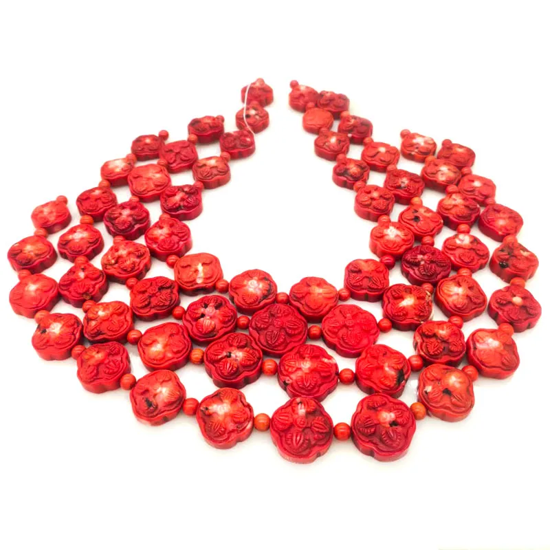 16 inches 8x20mm Red Lantern Shaped Carved Bamboo Coral Beads Loose Strand
