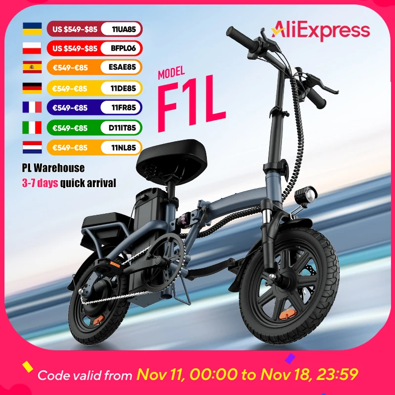 Bicicleta eléctrica plegable de 14 pulgadas, 500W de potencia, 48V, 7,5Ah, carga rápida y extraíble, suspensión delantera hidráulica de 40 millas, frenos de disco duales Naviga