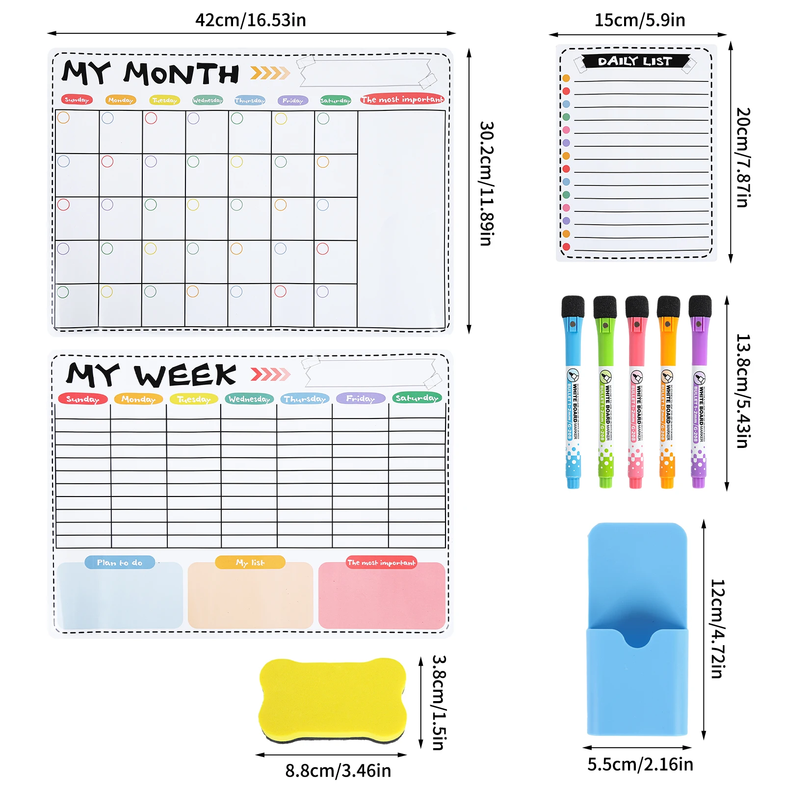 Magnetic Whiteboard Calendar Planner for Fridge, 3pcs Dry Erase Monthly Weekly Daily Planner,Meal Shopping List Family Reminders