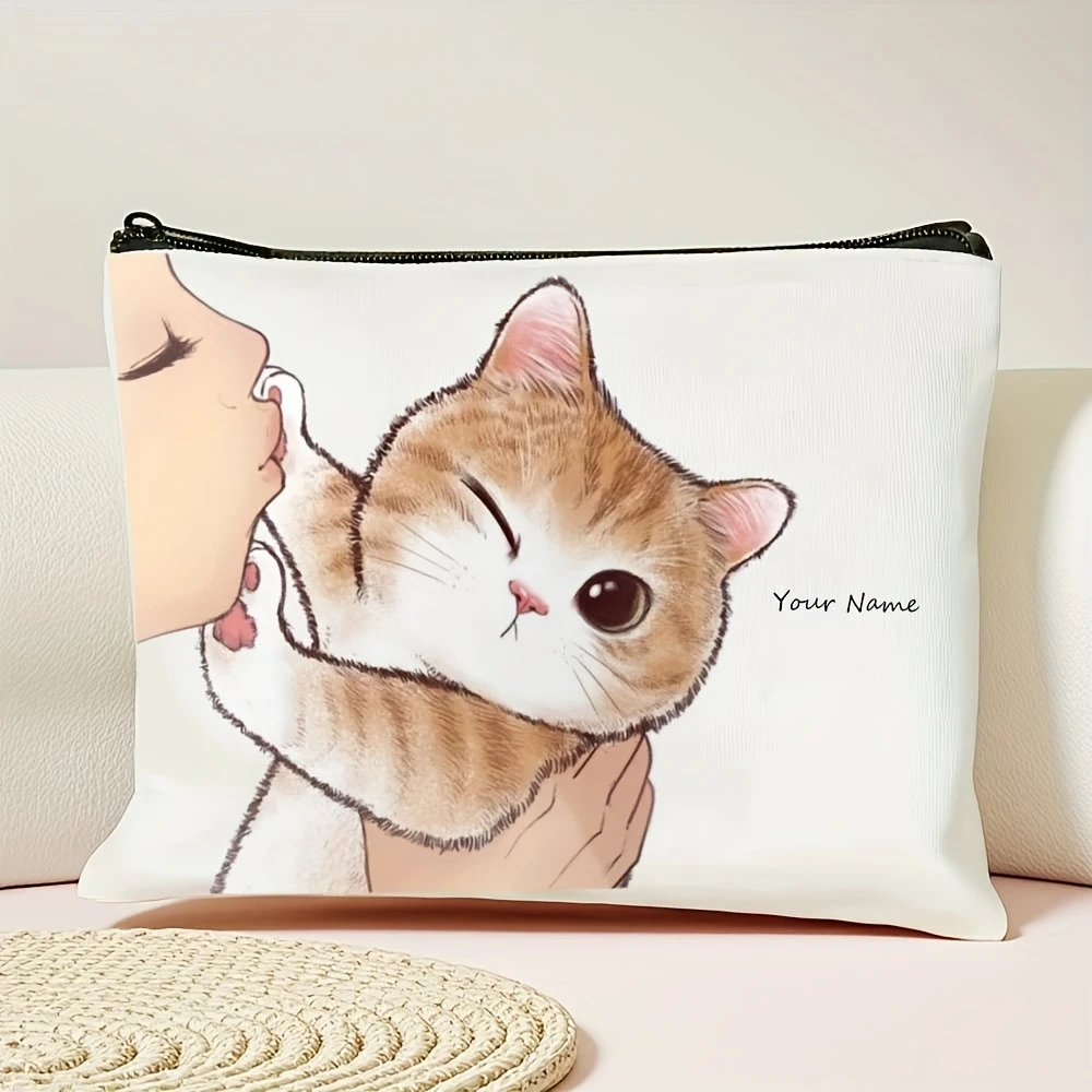 Customizable Cute And Relaxed Cat Girl Themed Design Elements, Adorable Makeup Bag,Large Capacity for Storing Medications