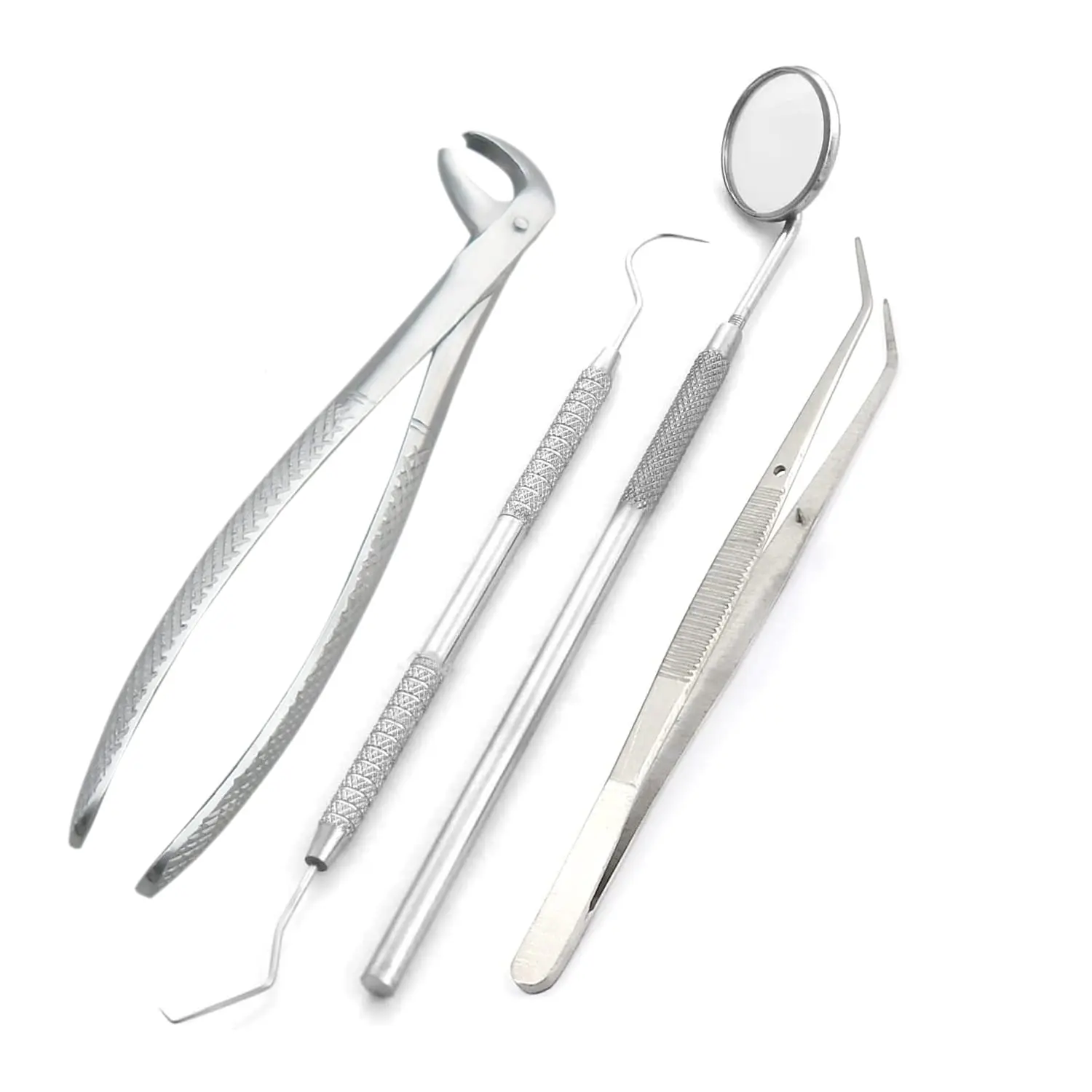 4-Piece Dentist Examination Set Oral Care Tools including Mirror Probe Tweezers And Forceps for Precise Dental Supplies