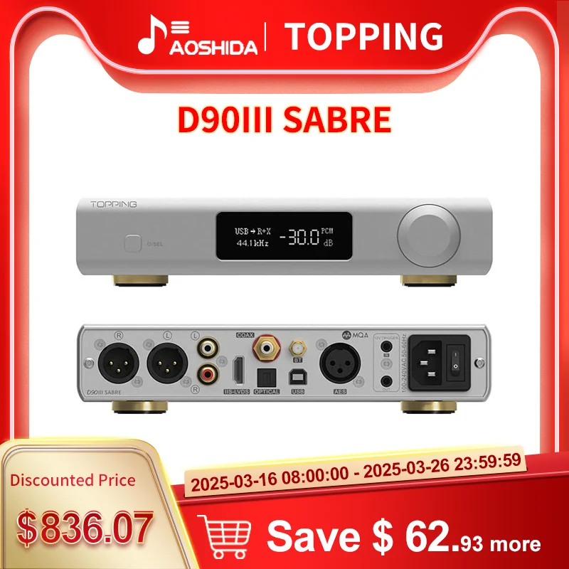 TOPPING D90 III SABRE Fully Balanced HiFi DAC Dual ESS9039SPRO Decoding Wireless USB MQA Full Decoder Pre-Amp Bluetooth5.1 LDAC