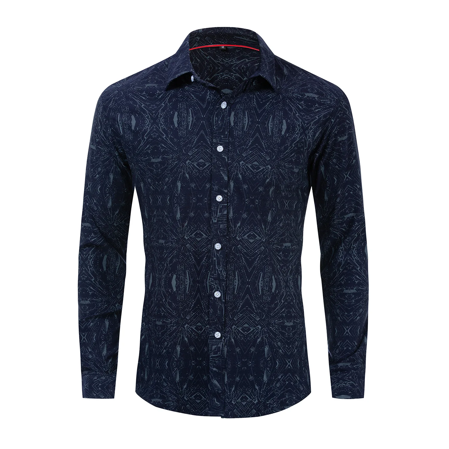 DUYIT Royal Blue Printed Cotton Long Sleeve Shirt Men's Spring/Autumn New Casual Commuter Single Breasted Shirt Top