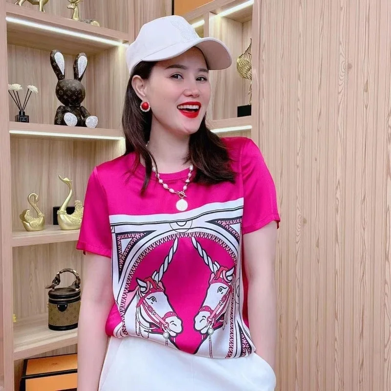 T-shirt d'été pour femmes, célébrité d'internet, tendance, décontracté et à la mode, tempérament imprimé, haut ample