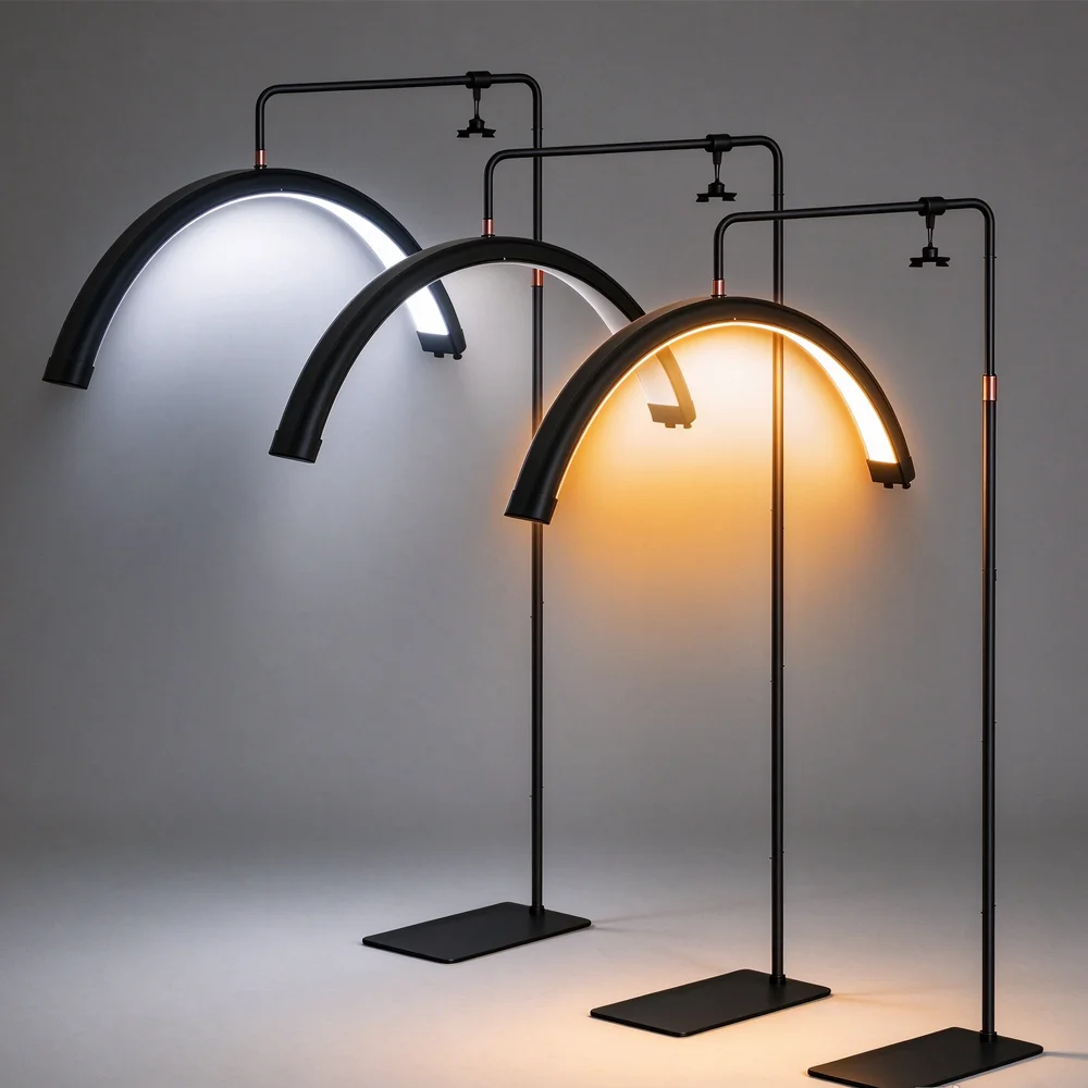 Lampe de sol LED demi-lune, lumière à cils incurvée réglable, lampe de beauté sur pied pour extension de cils, tatouage, salon de manucure, maquillage