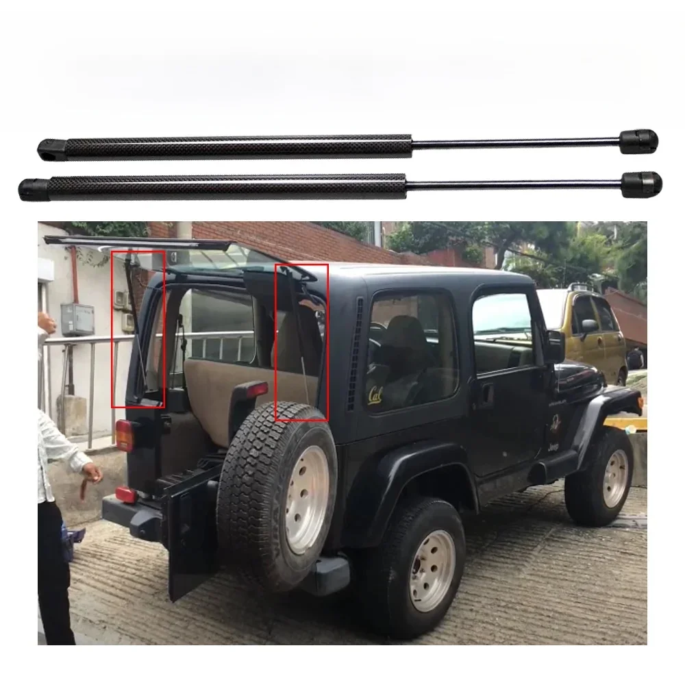 2 sztuk Auto tylne okno sprężyny gazowe amortyzatory windy obsługuje pasuje do Jeep Wrangler TJ Series 1997-2006 645 MM tylny lewy i prawy — zdjęcie 2