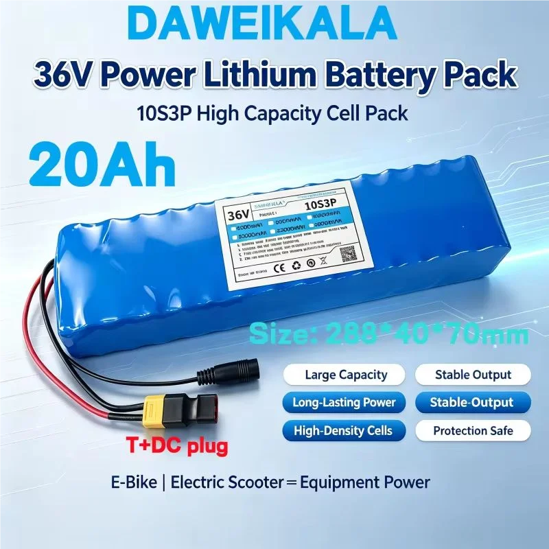 Neuer 36V 10S3P 20Ah Elektroroller-Akku 18650 Lithium-Batterie 500W Hochleistungs-Anpassbarer Stecker Luftfracht