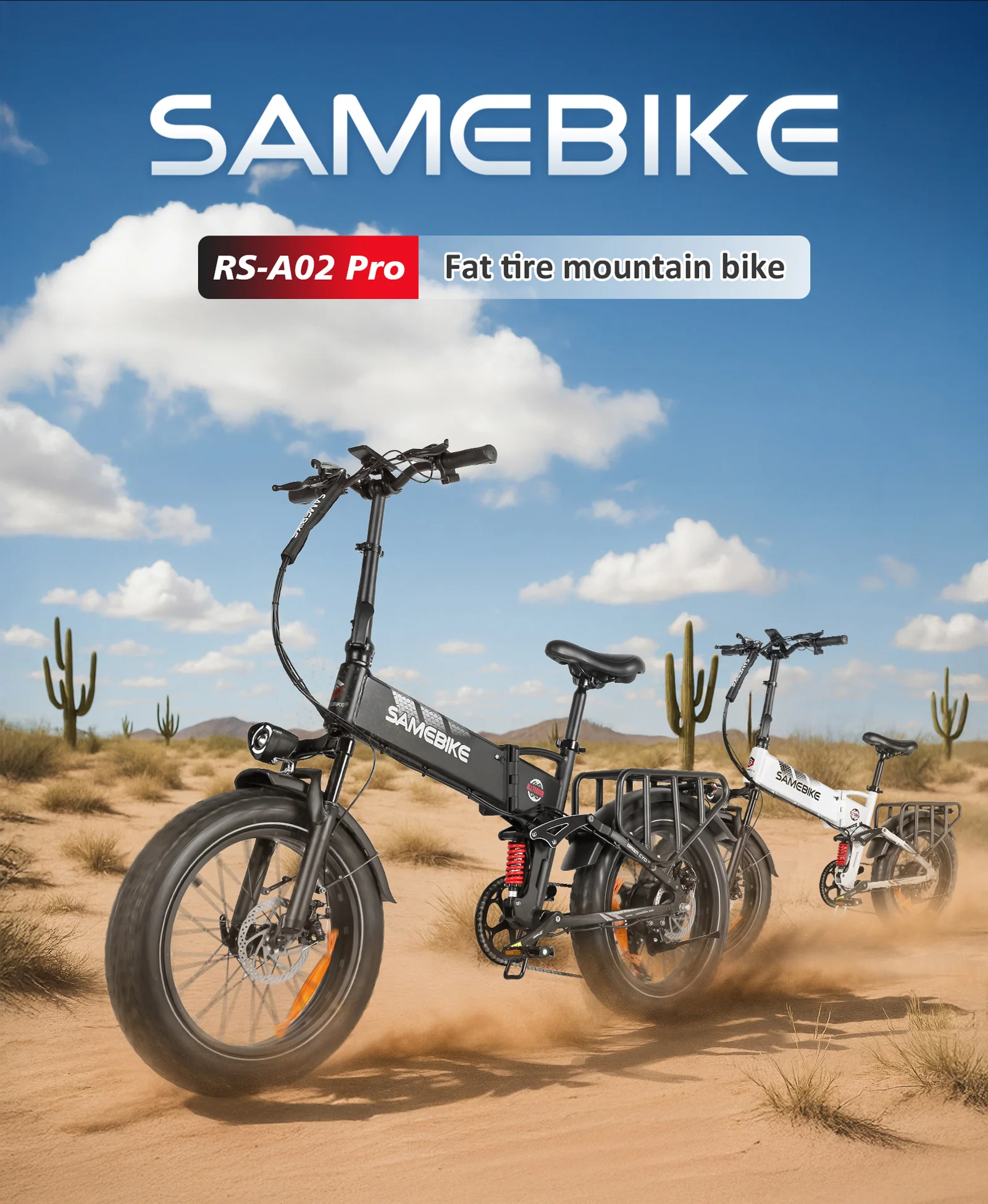 SAMEBIKE RS-A02 Pro, bicicletta elettrica pieghevole con pneumatici larghi da 20 pollici, dotata di una batteria agli ioni di litio rimovibile da 48 V
