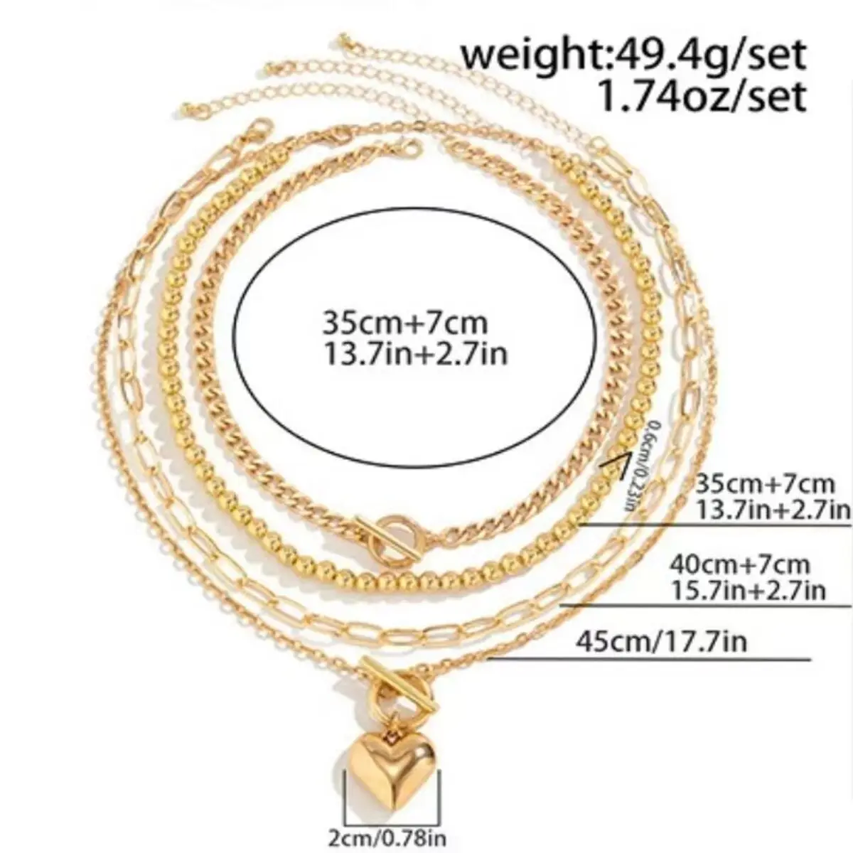 Big Ball Beaded Chain with Dmulti-layer Heart Pendant Necklace for Women Trendy Ladies Beades Collar on Neck Accessories Gift image 5