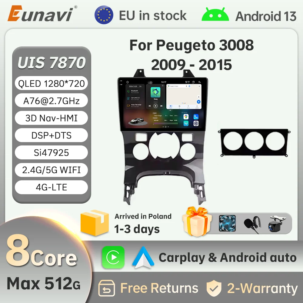 Android 13 Auto Radio Lettore Multimediale Per Peugeot 3008 5008 AT MT 2009 -2015 GPS Serero Carplay Unità Principale 5G No 2 Din DVD