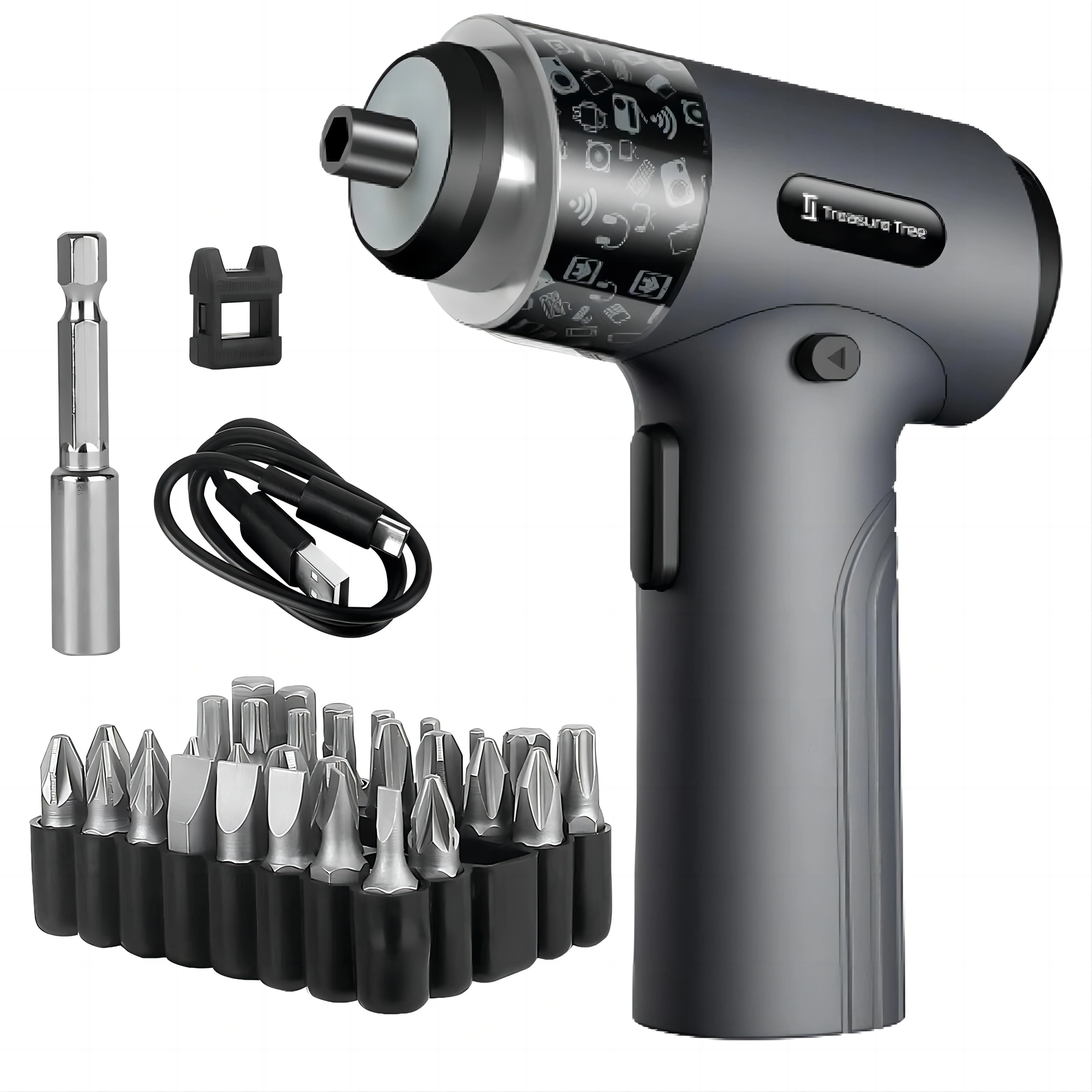 Kit Obeng Listrik 36-IN-1, Set Obeng dengan Lampu LED, Obeng Tanpa Kabel 3.7V, Set Mata Obeng 30 Buah untuk Rumah