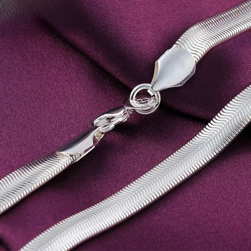 DOTEFFIL 925 Sterling Silver 16/18/20/22/24 Inch 6mm Flat Snake Chain Naszyjnik dla kobiet Mężczyzna Moda Ślub Impreza Urok Biżuteria — zdjęcie 2