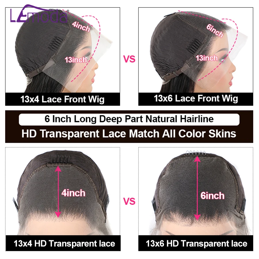 HD Lace Frontal Wig 13x6 13x4 Lace Front Human Hair Wigs Lemoda Remy Wig For Women 34 32 Inch Straight Transparent Lace Wig