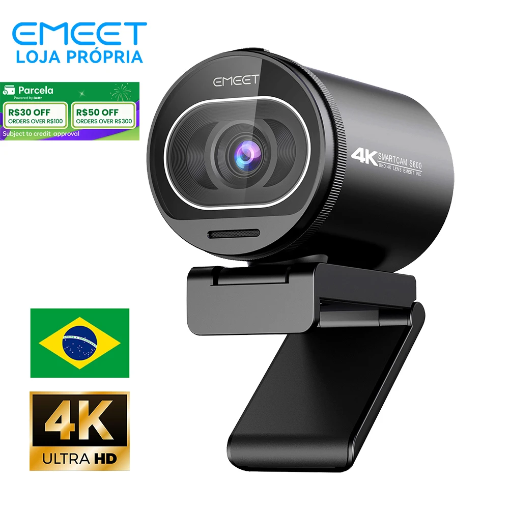 EMEET Webcam 4K para PC, webcam S600 com sensor Sony, 2 microfones de redução de ruído, FOV de 40° a 73°, foco automático PDAF, capa de privacidade rotativa integrada, 1080p a 60FPS