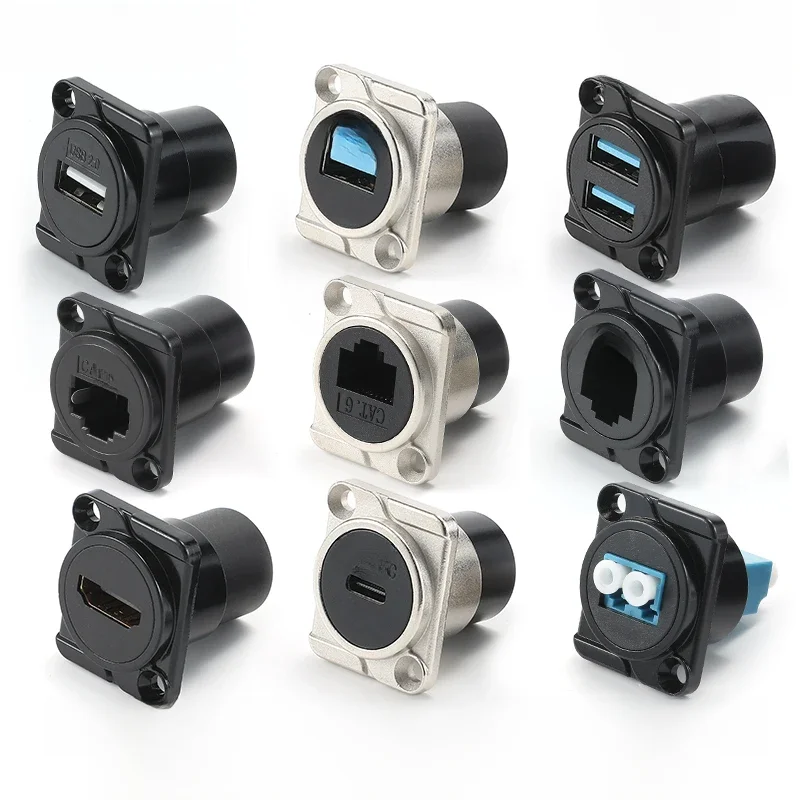 Module de prise en métal Type D USB 3.0 2.0 type-c réseau RJ45 CAT6 CAT6A HDMI 2.0 connecteurs de câble d'extension montage sur panneau 1 pièces