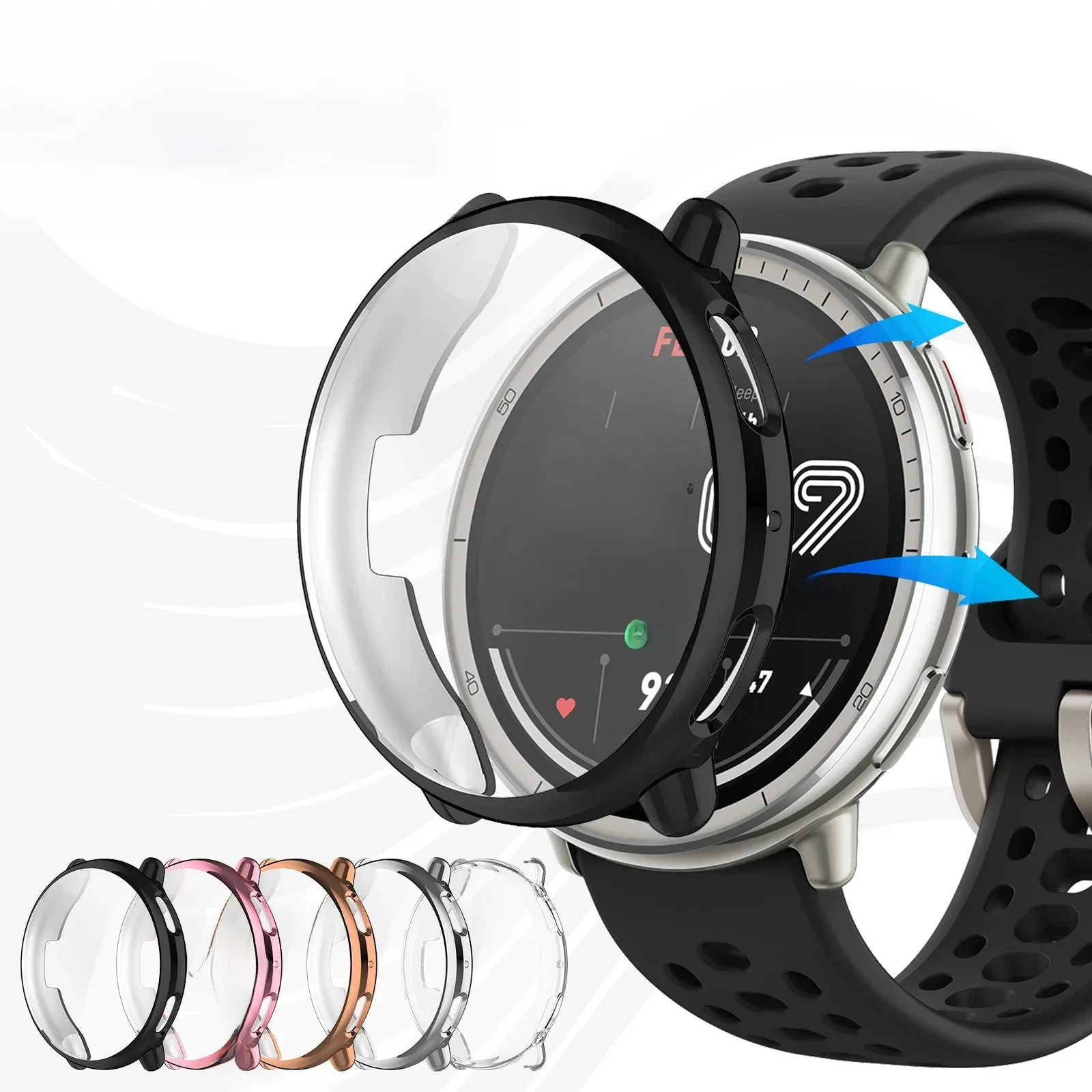 Schutzhülle für Amazfit Active 2, Displayschutzfolie, weiches TPU, rundum schützende Stoßstangenabdeckung für Active2-Zubehör