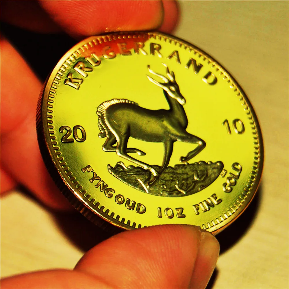 2010 Year South Africa 1OZ Fine Gold Plated Krugerrand Replica 1OZ Coin W/ Display Acrylic Capsule