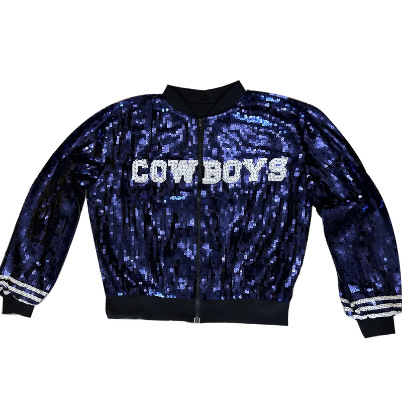 Game Day Blue Cowboys Sequin Letters Bomber Jakcets