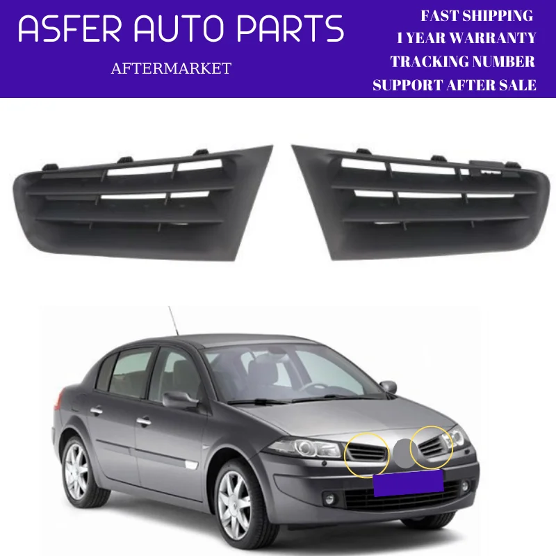 FRONT BUMPER UPPER CENTER GRILLE BLACK FOR RENAULT MEGANE 2 MK2 (2006-2009) SET RIGHT AND LEFT 7701476893 HIGH QUALITY