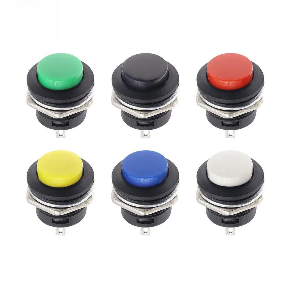 Chwilowy przełącznik przyciskowy 16mm Chwilowy 6A/125VAC 3A/250VAC Okrągłe przełączniki R13-507 CZARNY CZERWONY ZIELONY BIAŁY NIEBIESKI ŻÓŁTY — zdjęcie 2