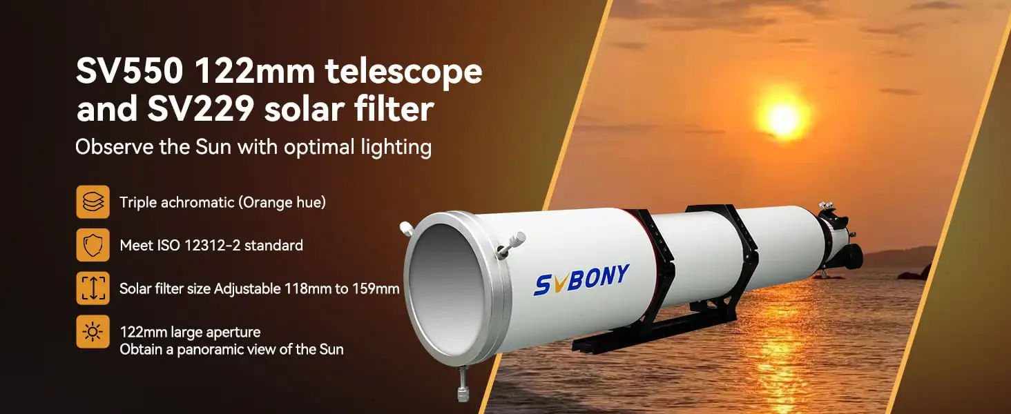Svbony SV503/SV550 Refraktor-Teleskop OTA ED für Solarobjektionen 80/102/122 mm mit SV229 Solarfilter – Detail 4
