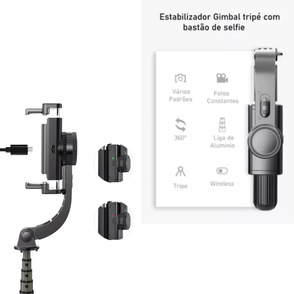 Gimbal  Estabilizador Bastão  Pau de Selfie  Para Celular, De Aço Bastão De Selfie Bluetooth