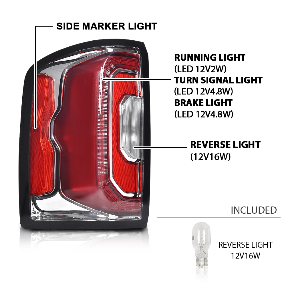 أضواء خلفية Led مع لمبة مجموعة مصابيح الفرامل اليسرى لـ Gmc Sierra 1500 16-18/Gmc Denali 1500 2016-2018/Gmc Sierra 1500 Limited 2019