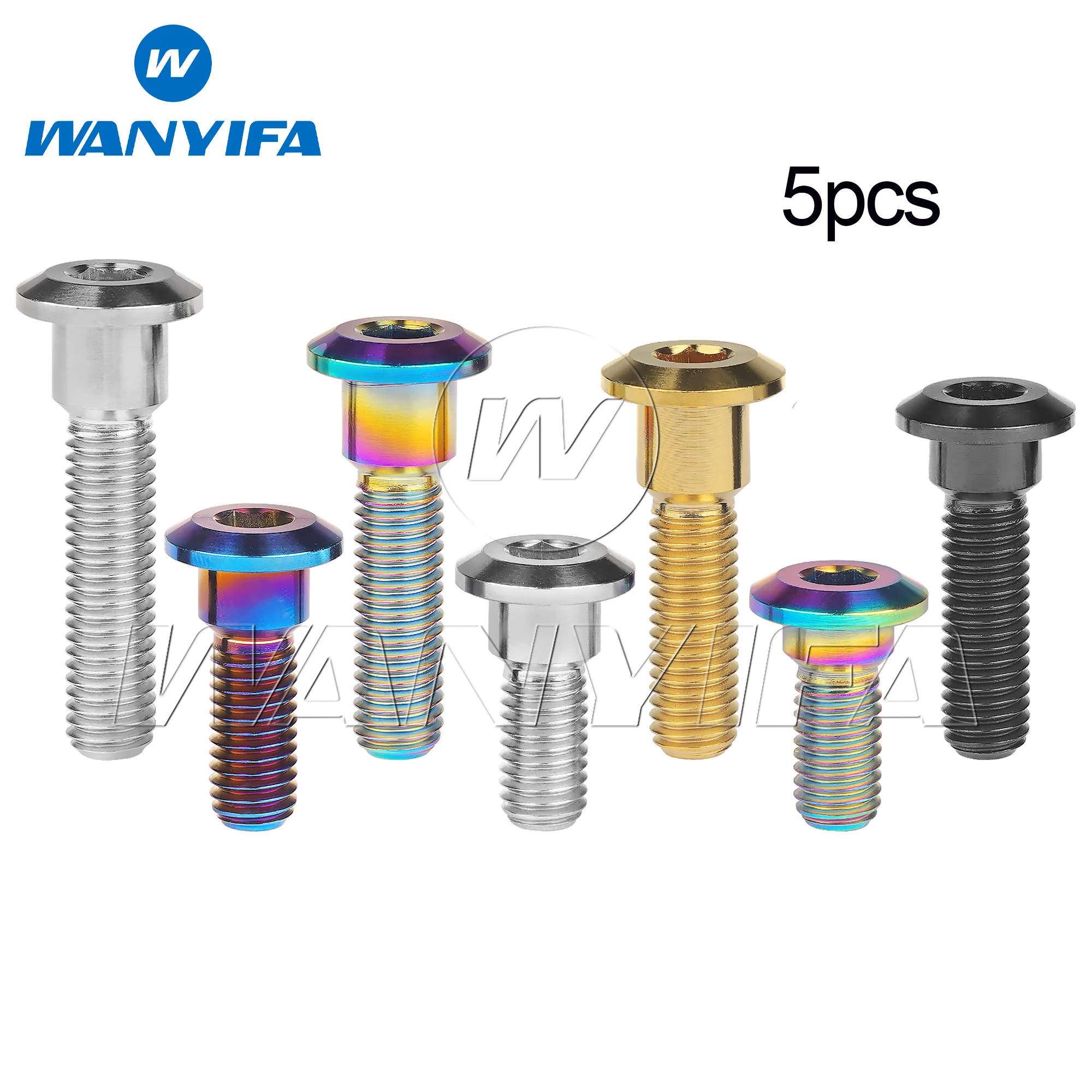 Wanyifa 5pcs Titanium Bolt M8x20 22 25 30 33 35 40mm Conical Hex Head Motorcycle Disc Brake Screws for Yamaha Suzuki Kawasaki