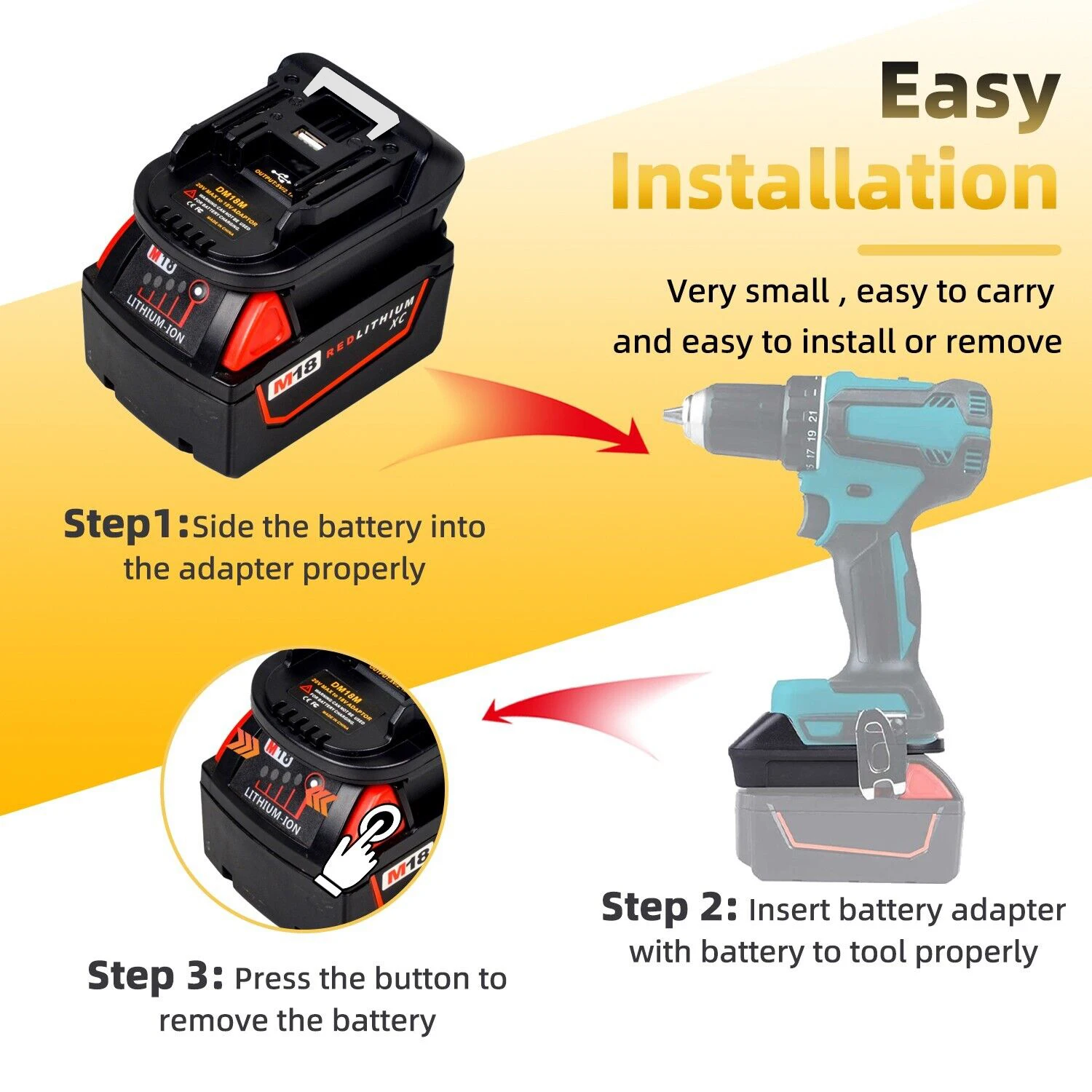 Adaptador de batería DM18M para Milwaukee, Dewalt, Makita Bl1830, Bl1850, conversión de batería de 20V a 18V