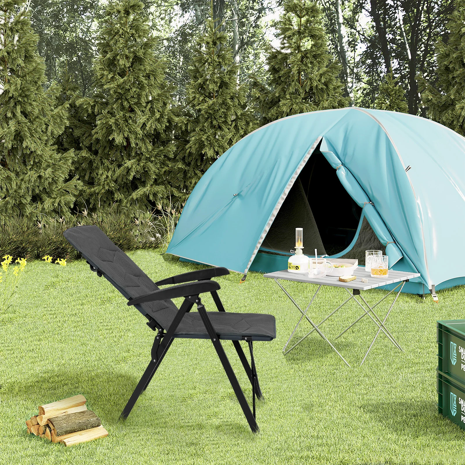 Klappbarer Campingstuhl, tragbarer Angelstuhl mit verstellbarem, gepolstertem Sitz, hohe